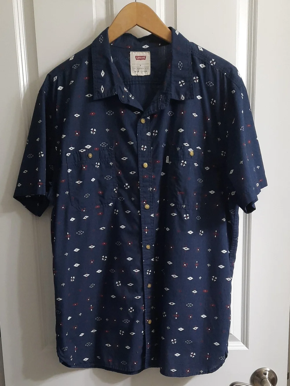 Levi's Navy Short-Sleeve Button-Down with Southwest Style Print